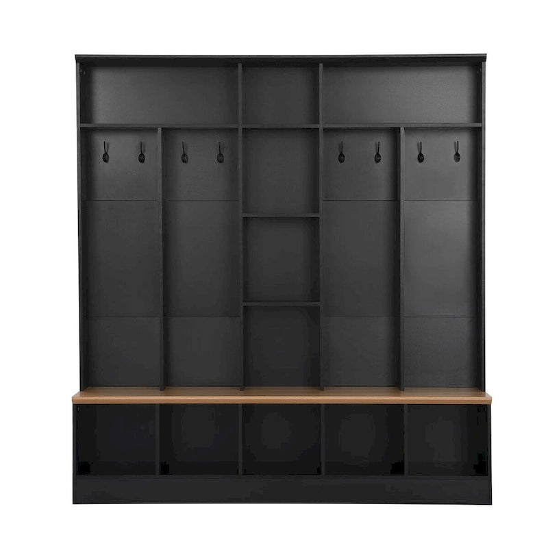Wide Design Hall Tree with Storage Bench,Multifunctional Coat Rack with 8 Hooks for Entryways, Mudroom